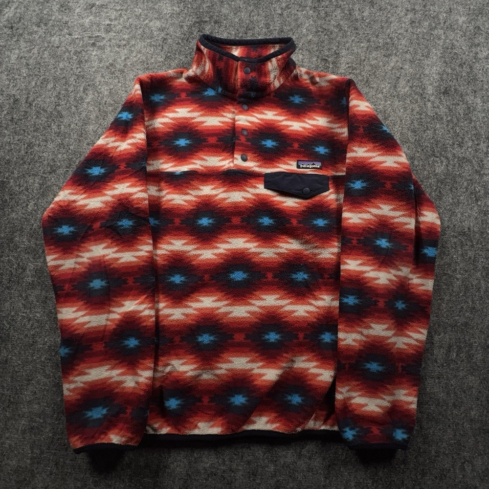 Patagonia Synchilla Snap-T Fleece Women M Red Blue Aztec Southwestern Pullover